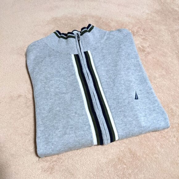 NWOT Nautica Men's Ash Grey 100% Cotton Zip-Up Long Sleeve Sweater - Picture 6 of 15